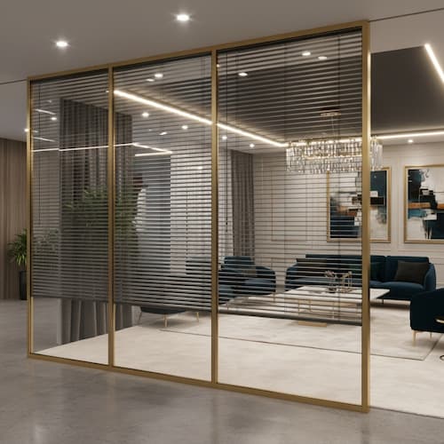 پارتیشن شیشه ای دوجداره پرده دار